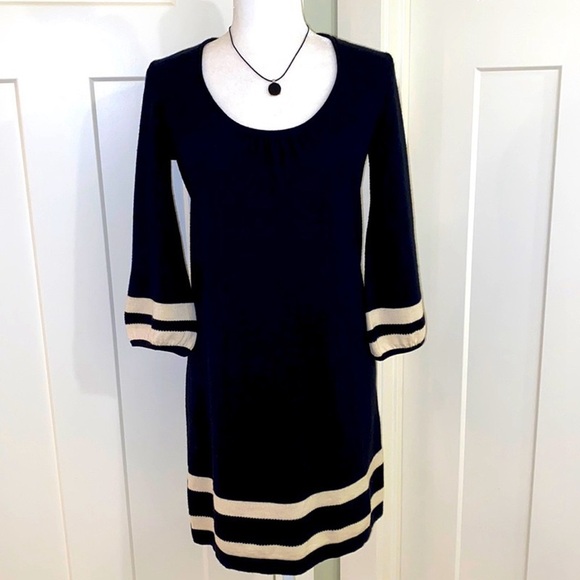 Navy and Cream Knit Dress - Picture 1 of 2